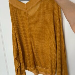 Free People Mustard Yellow Waffle Knit Top